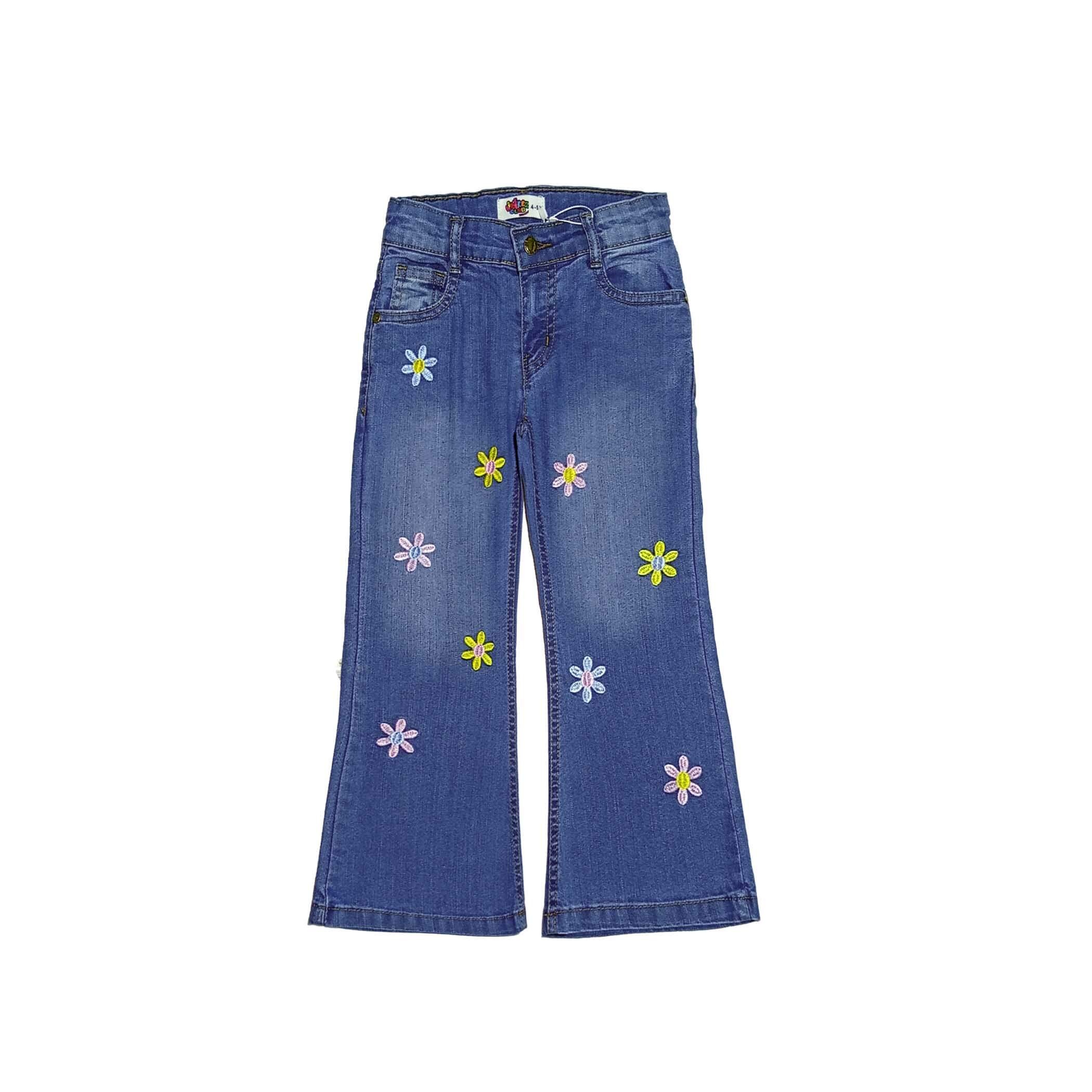 Summer Shining Sunflowers Bell Bottom Denim Pant - Light Blue