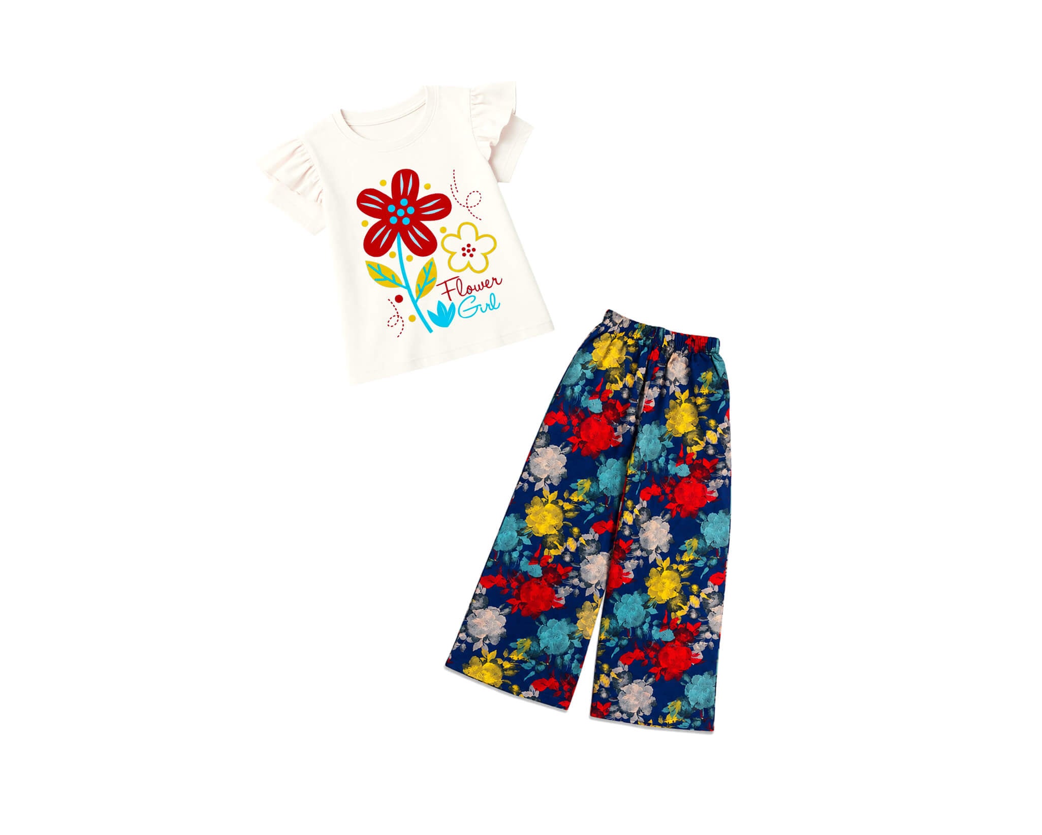 SunFlowerFrillShirtHalfSleeveFlowerPrintedFlapperTrouser-OffWhite_NavyBlue_1
