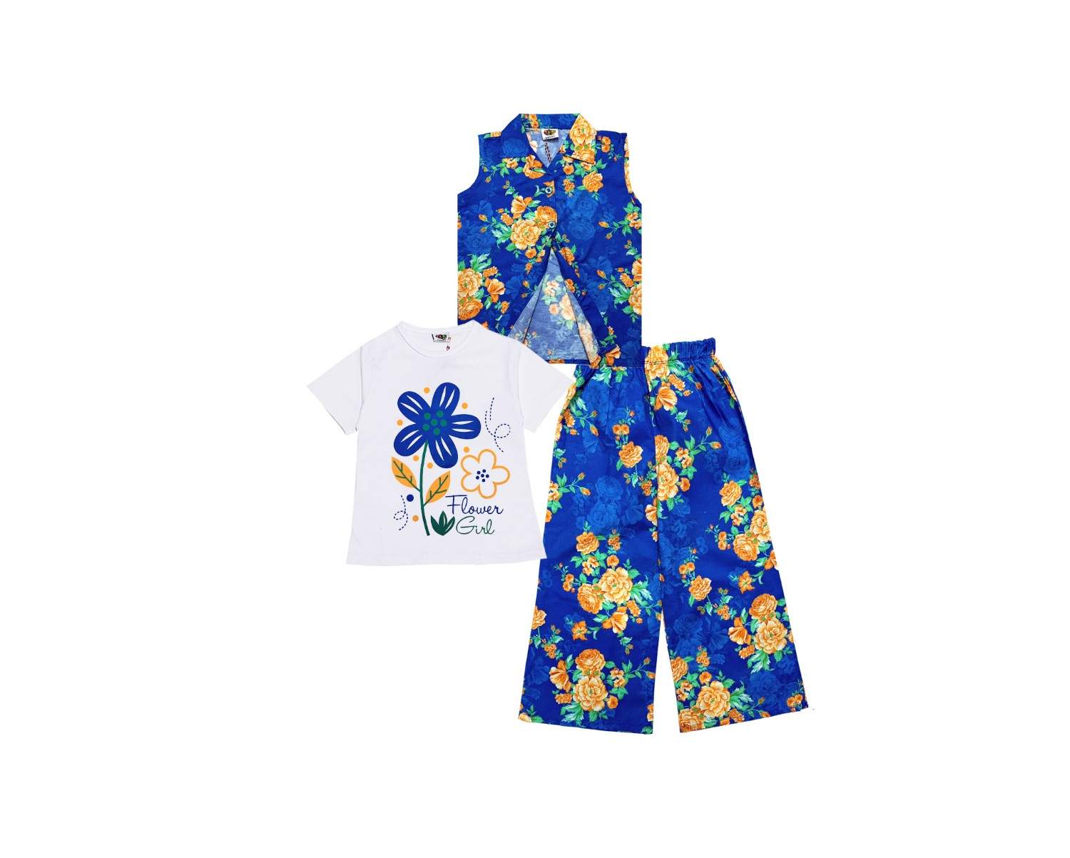 SunflowerGirl3PcCottonSuitFlapperTrouser-RoyalBlue