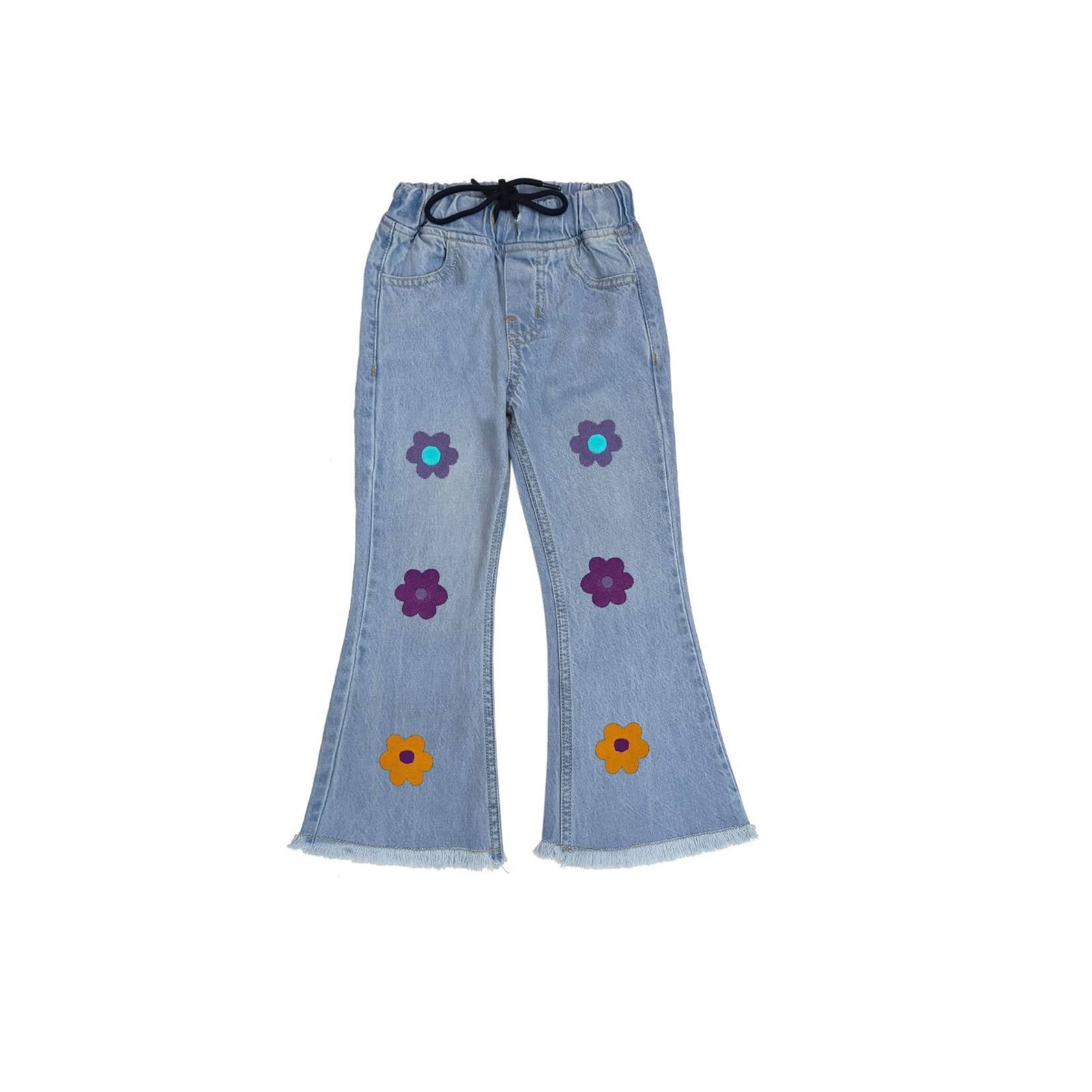 Sunflower Printed Flapper Stylish Bottom Denim Pant - Light Blue