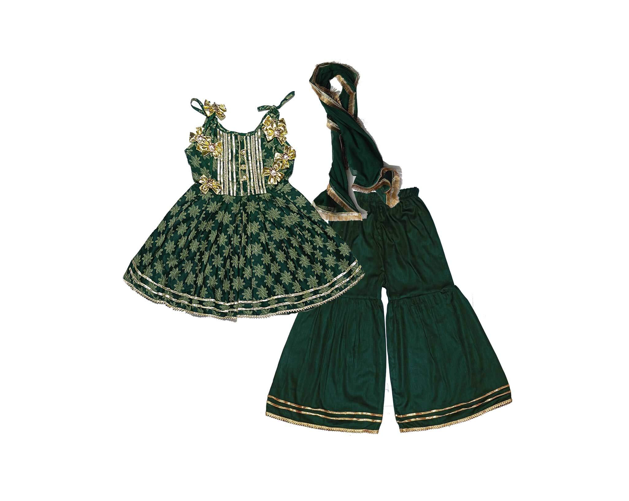 Sunflowers Festive Fancy Brochia Lawn Frock & Gharrara -Green
