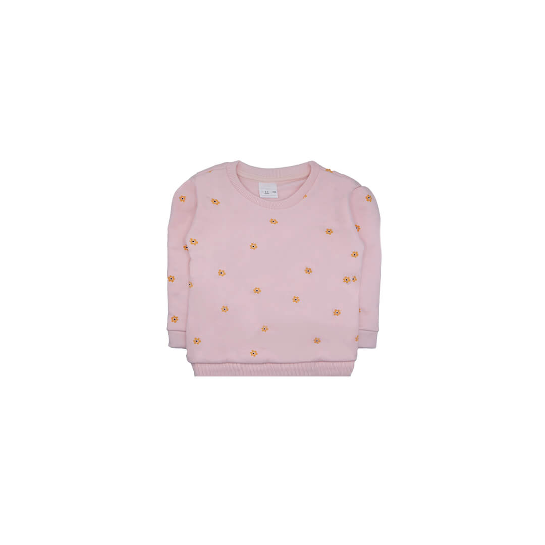 Sunflowers Print Light Fleece Sweatshirt - Baby Pink