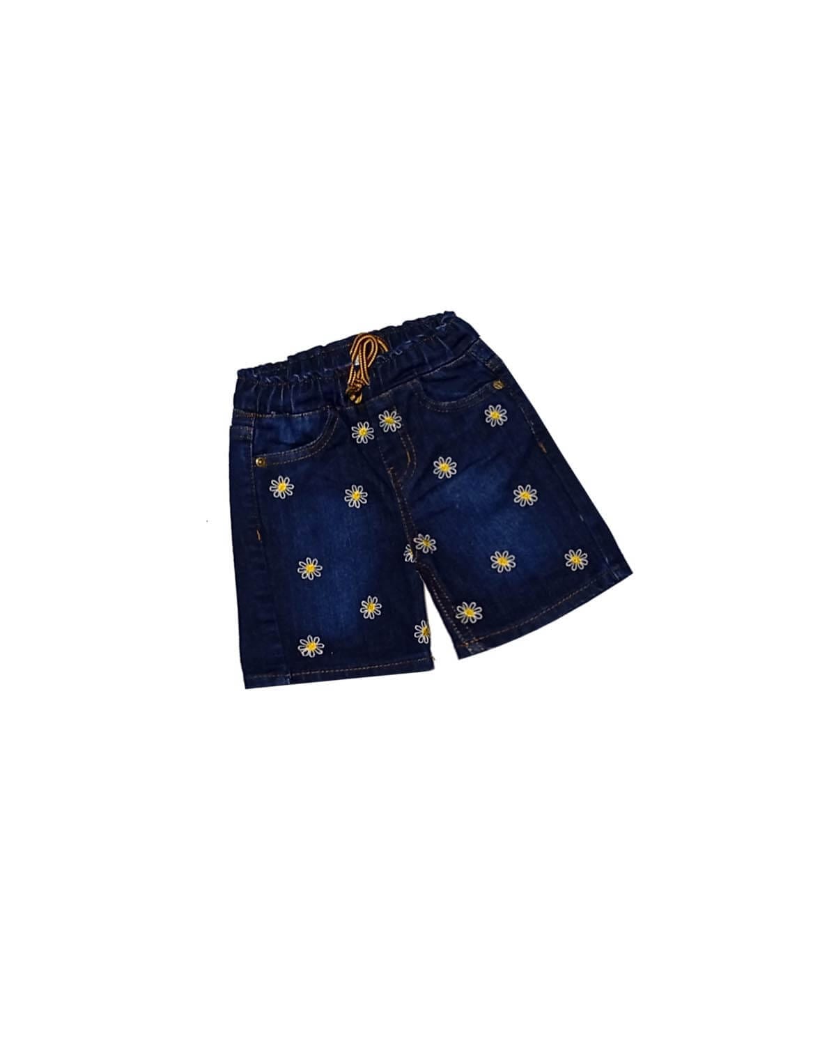 Sunflowers Summer Denim Shorts - Dark Blue
