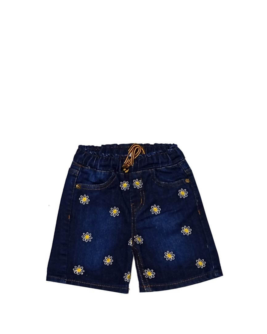 Sunflowers Summer Denim Shorts - Dark Blue