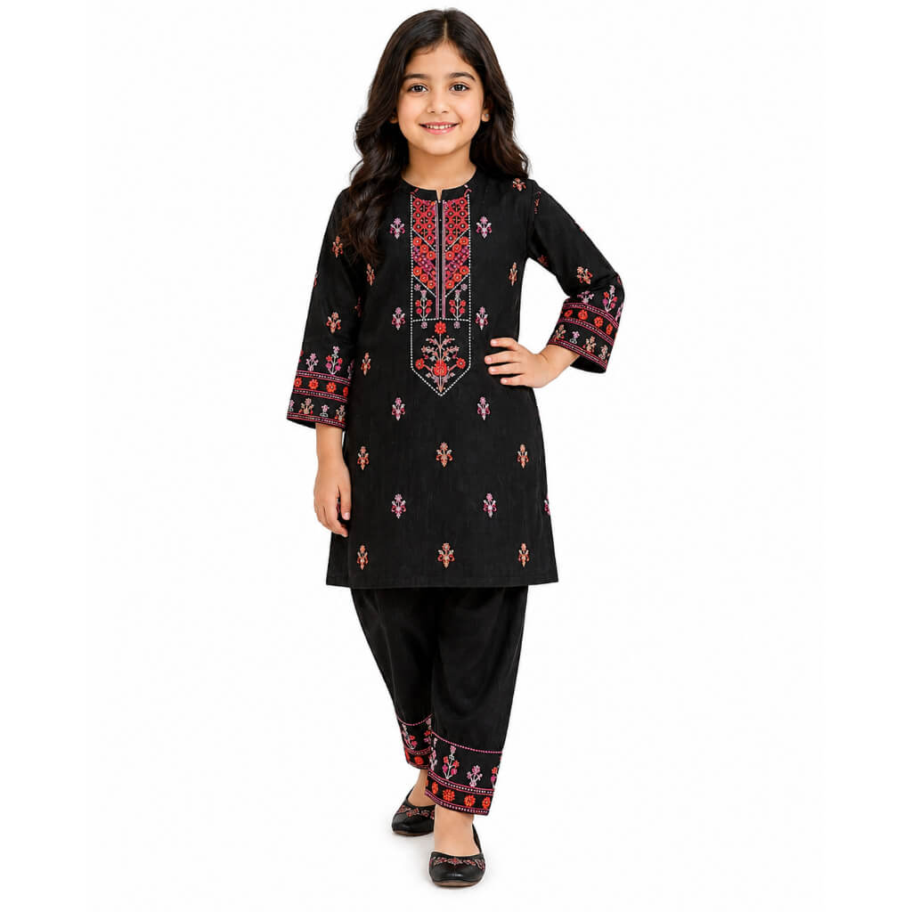 Sunflowers Floral Cotton Kurta & Trouser – Black-1
