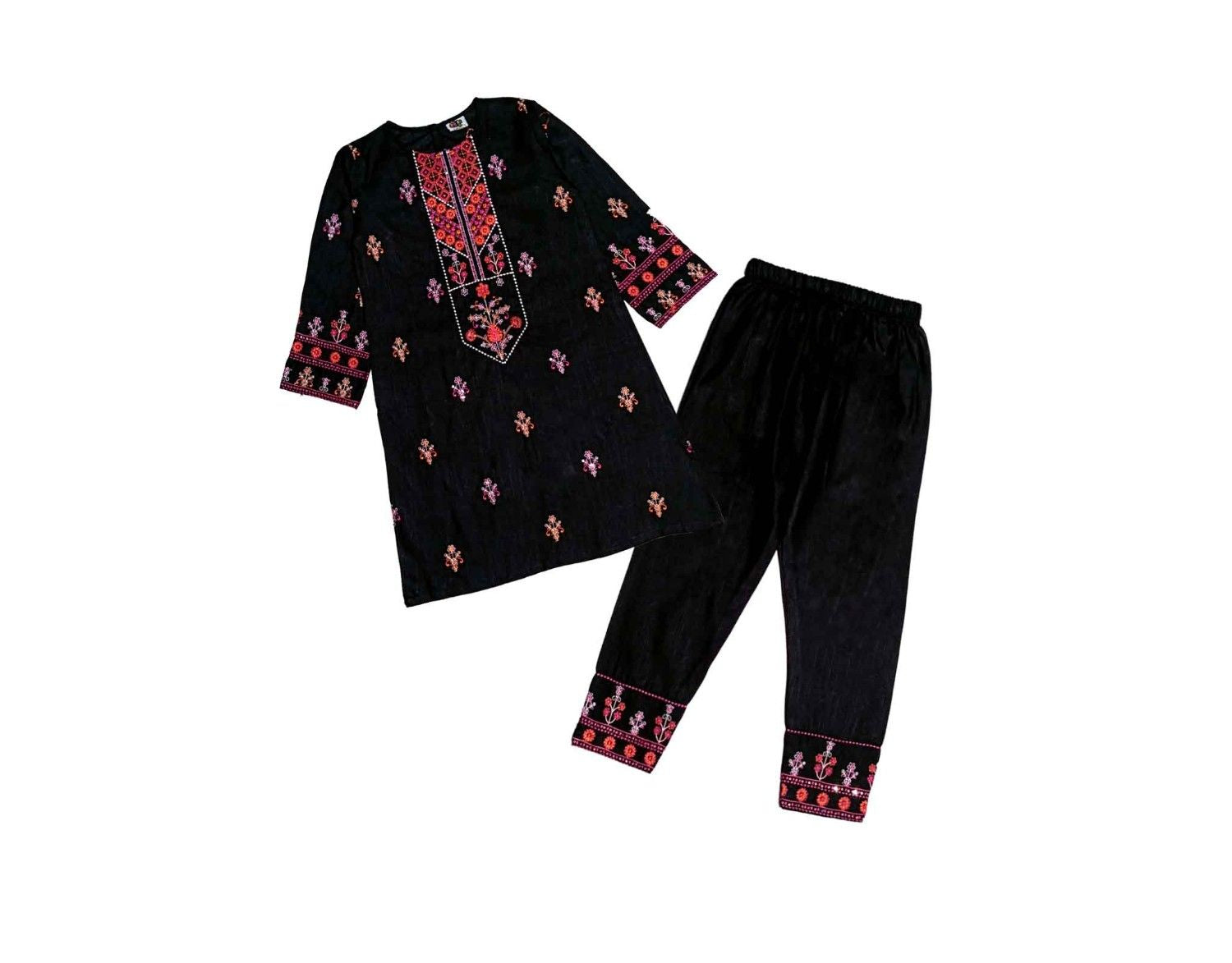 Sunflowers Floral Cotton Kurta & Trouser – Black