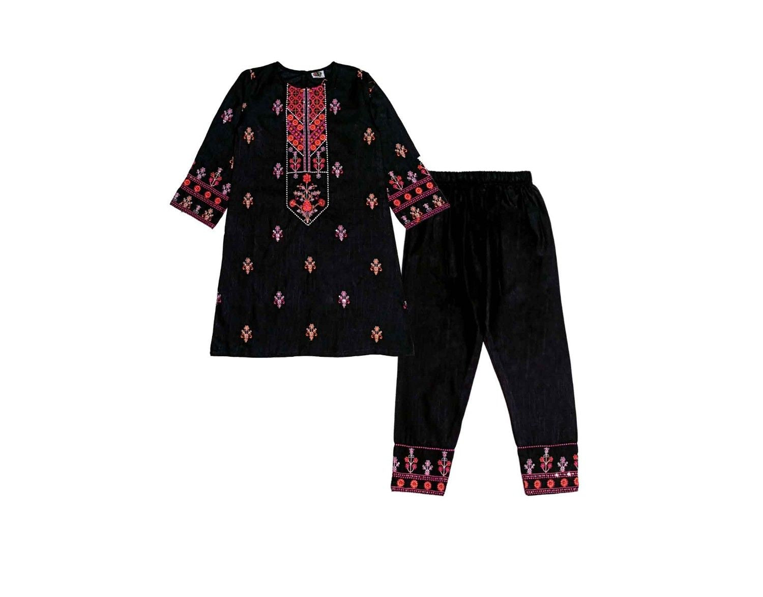 Sunflowers Floral Cotton Kurta & Trouser – Black