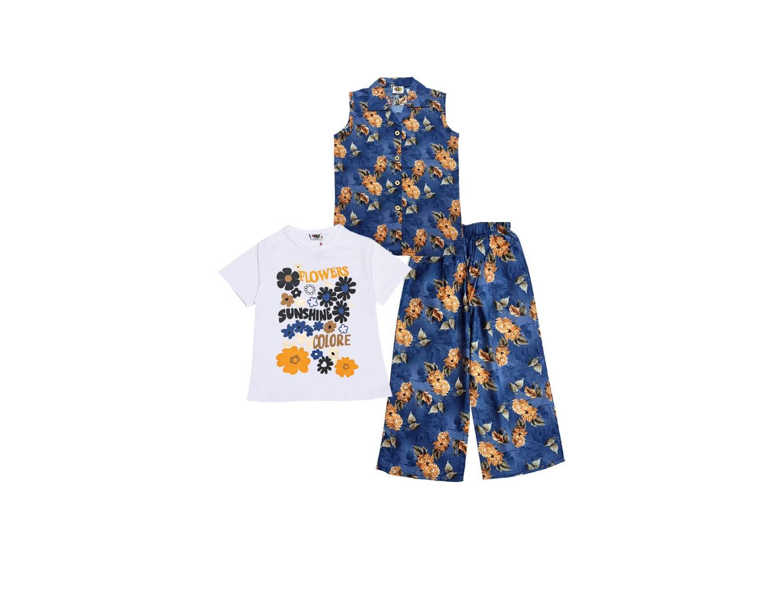 SunshineColorFlowersSleevelessCoatInner_Trouser-Blue