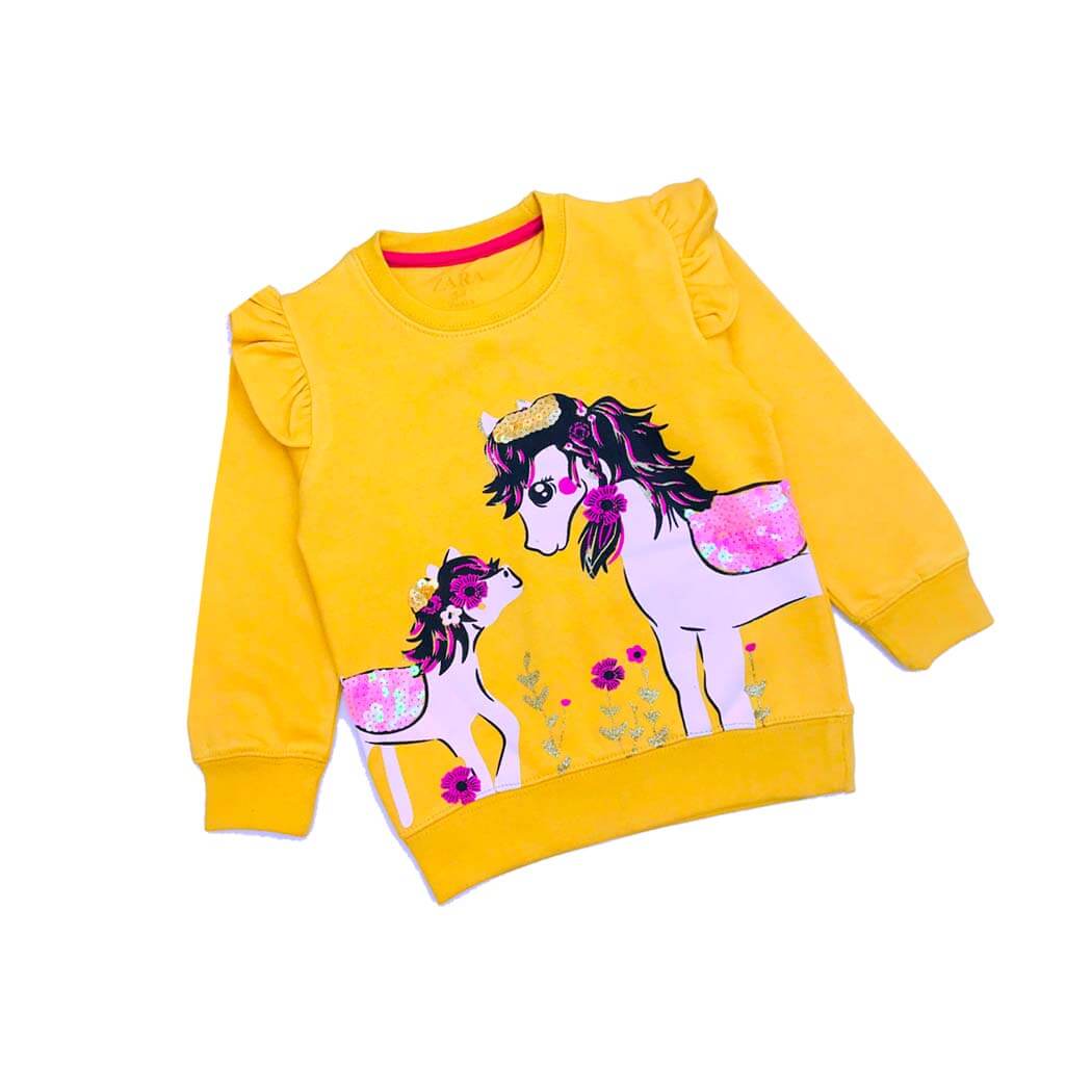 Super Twin Unicorns  Frill Sequance Sweatshirt - Mustared