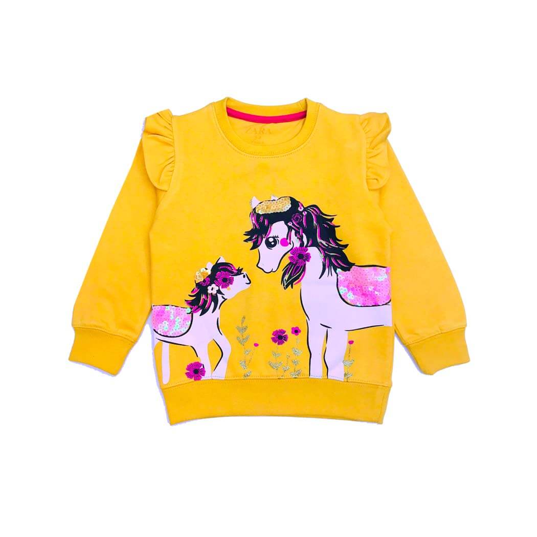 Super Twin Unicorns  Frill Sequance Sweatshirt - Mustared
