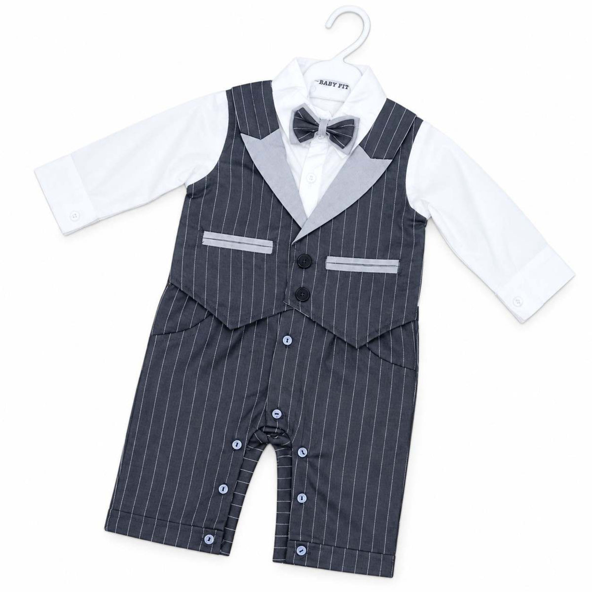 Suspender Romper Cute Baby with Bow  – Charcoal