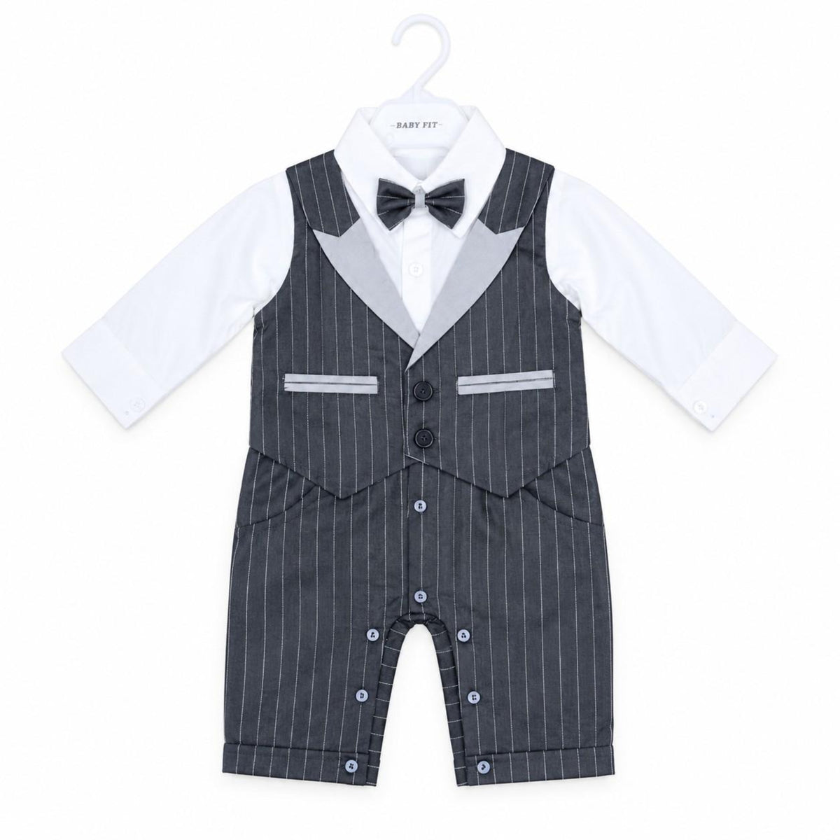 Suspender Romper Cute Baby with Bow  – Charcoal