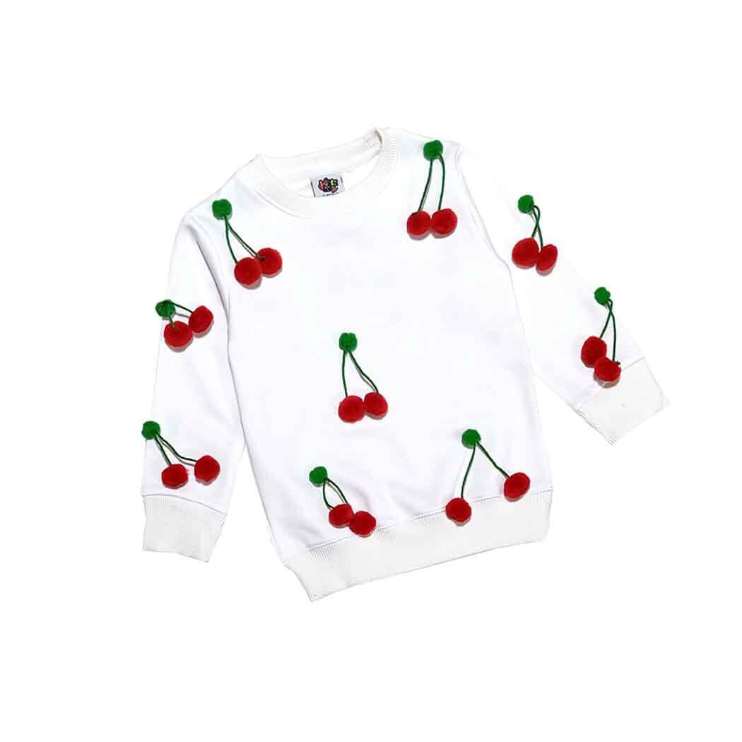 3D Cherries Fleece Sweatshirt – White