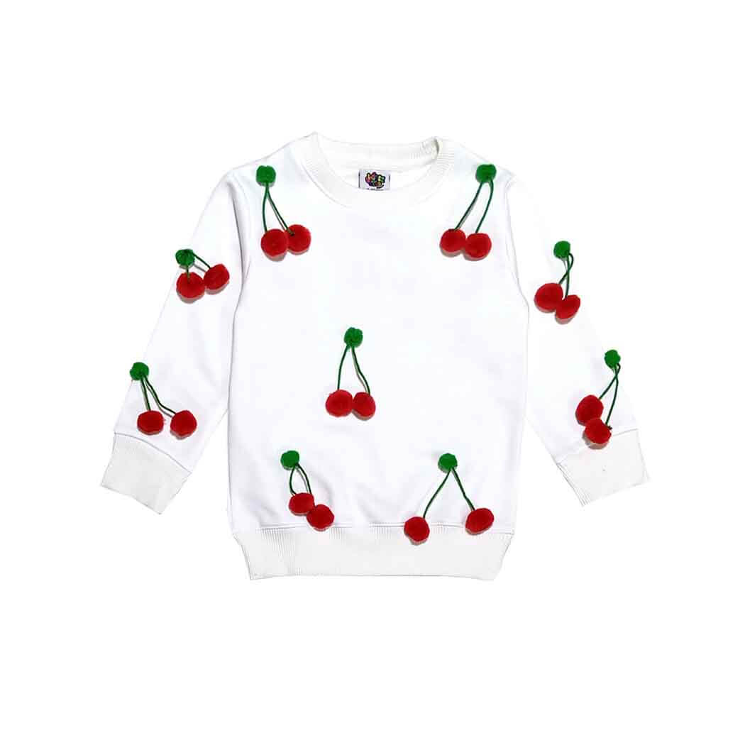3D Cherries Fleece Sweatshirt – White