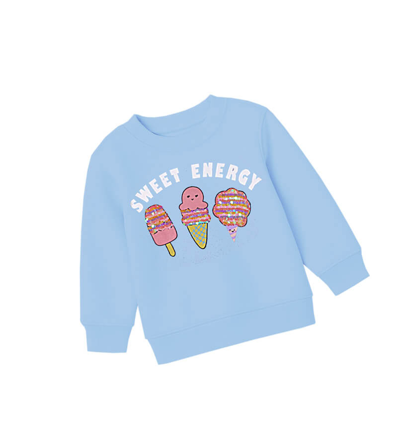 Sweet Energy Sequins Icecream Sweatshirt - Sky Blue