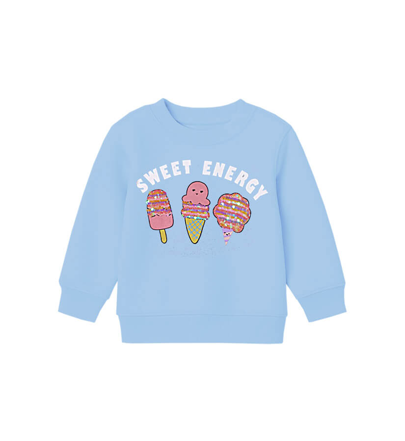 Sweet Energy Sequins Icecream Sweatshirt - Sky Blue