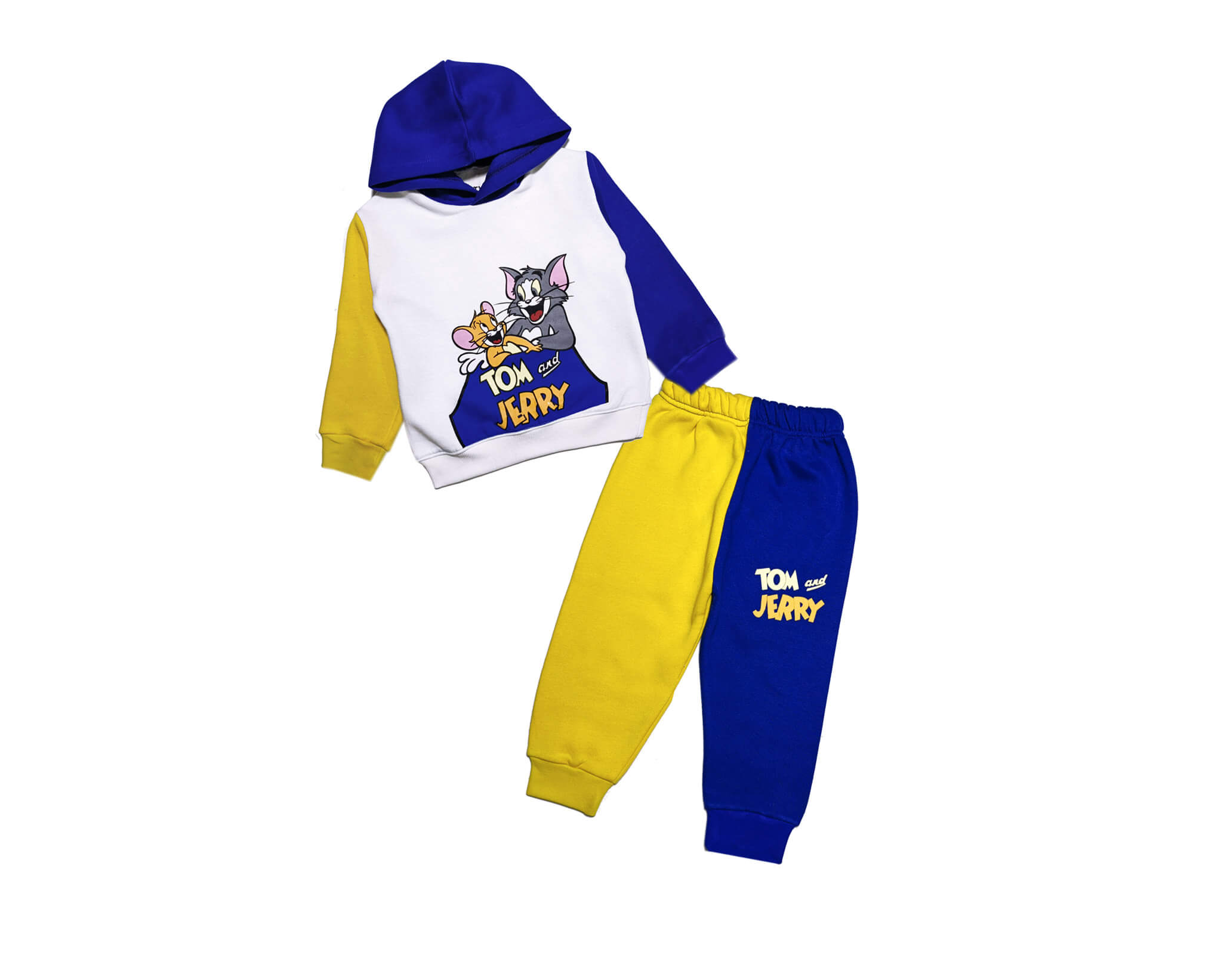 T&amp;J Charactors Contrast Fleece Tracksuit - Yellow &amp; Royal Blue