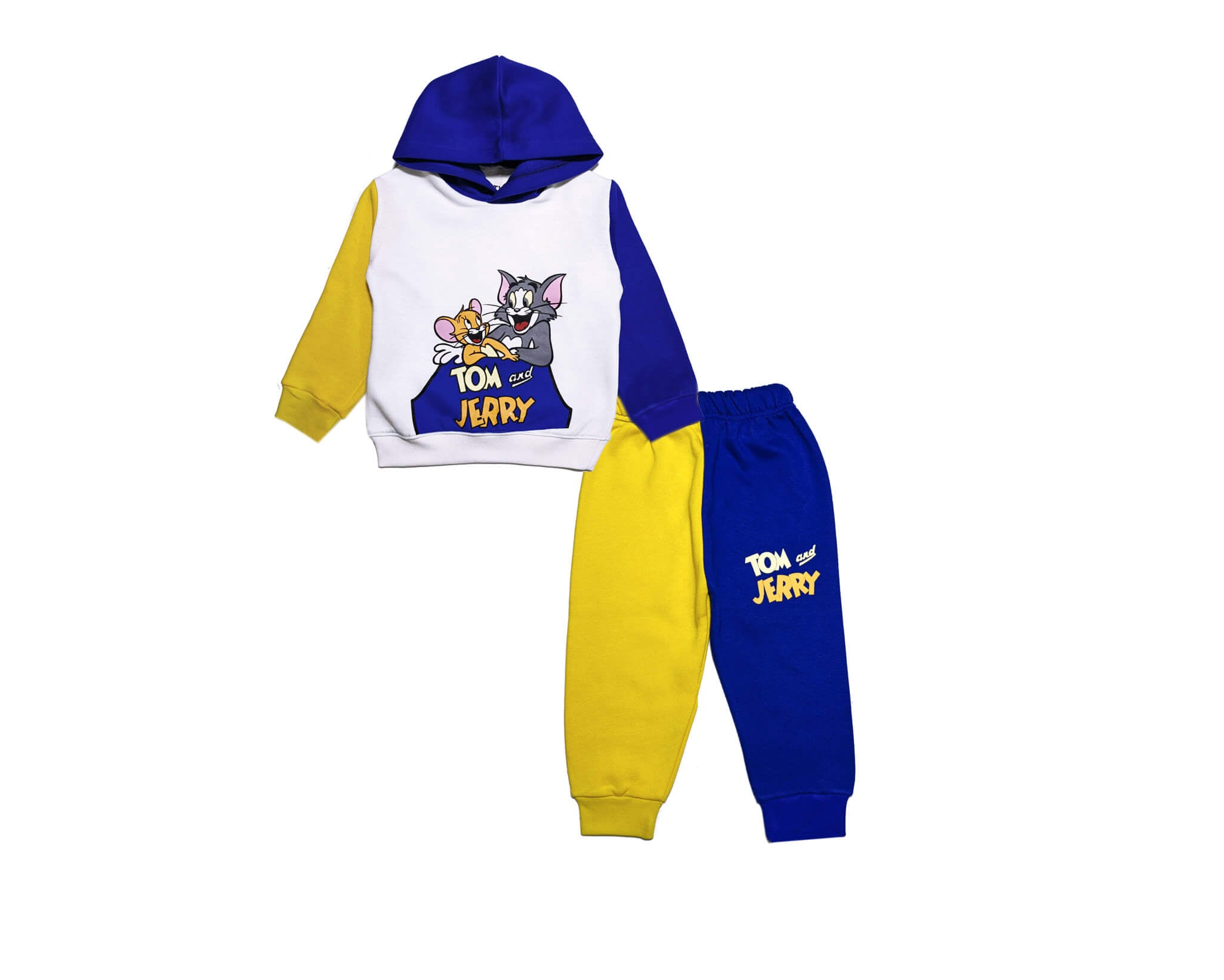 T&amp;J Charactors Contrast Fleece Tracksuit - Yellow &amp; Royal Blue