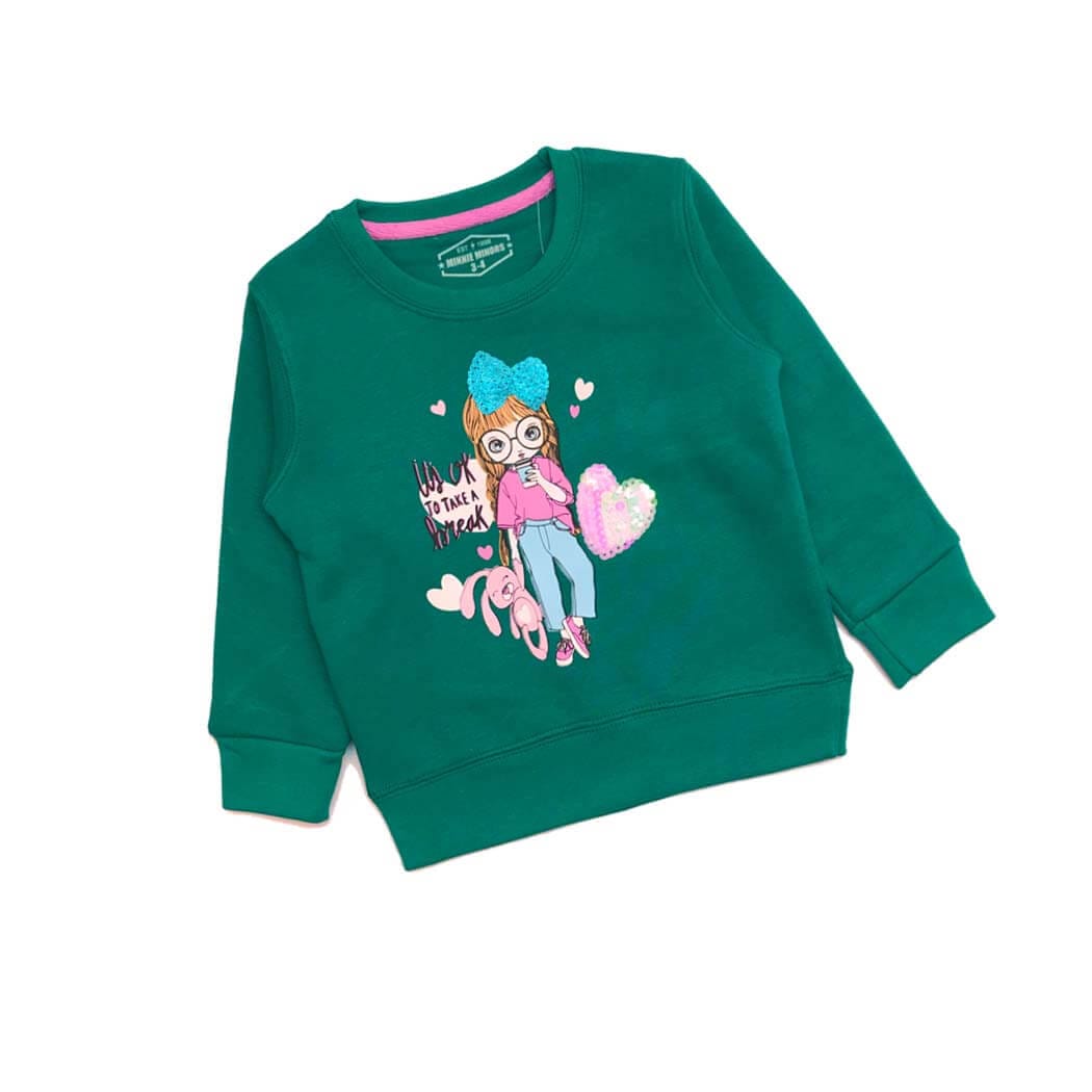 Take A Break Fashion Girl Sequance Sweatshirt - Green