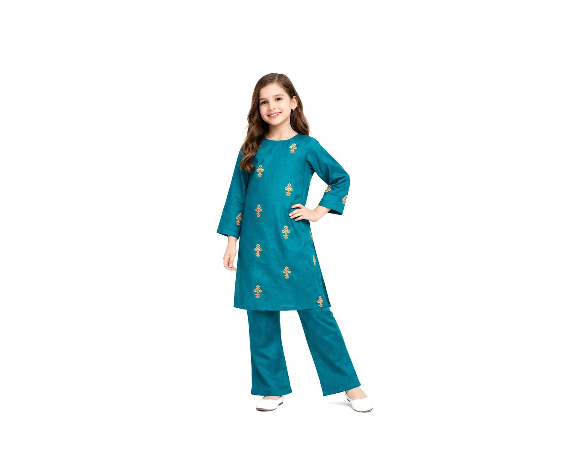 Teal Grace Embroidered Khaddar Suit - Teal Green