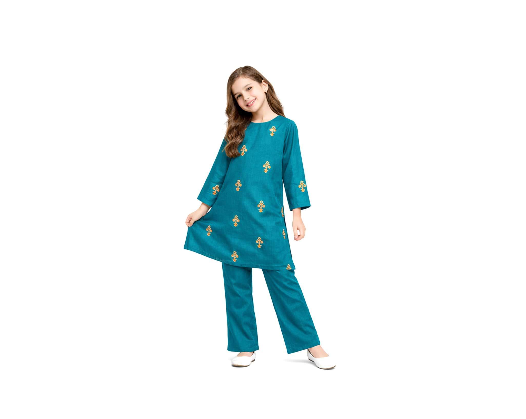 Teal Grace Embroidered Khaddar Suit - Teal Green