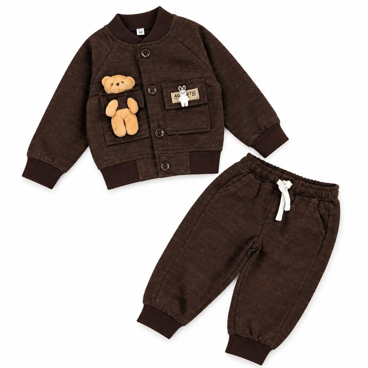 Teddy Bear Pocket Fleece Tracksuit - Dark Brown