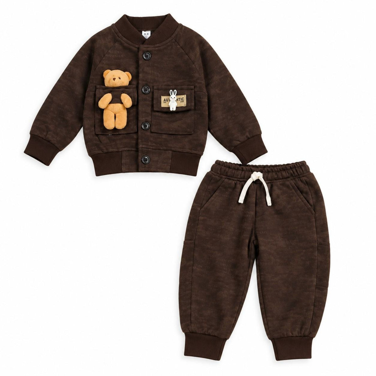 Teddy Bear Pocket Fleece Tracksuit - Dark Brown