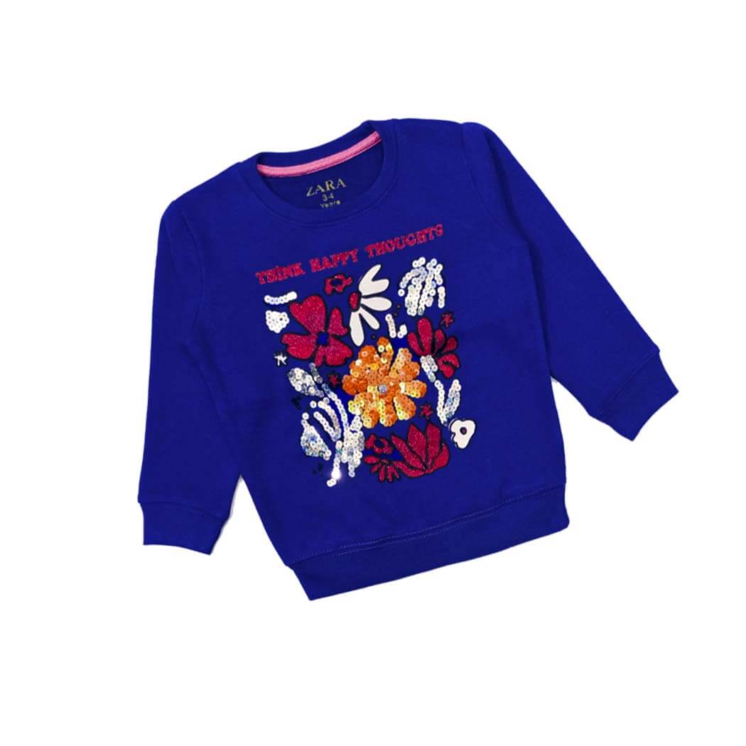 Think Happy Thoughts Sequence Fleece Sweatshirt-Royal blue