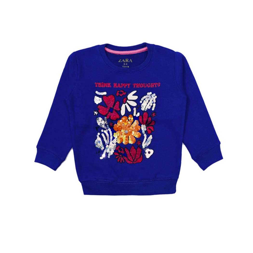 Think Happy Thoughts Sequence Fleece Sweatshirt-Royal blue