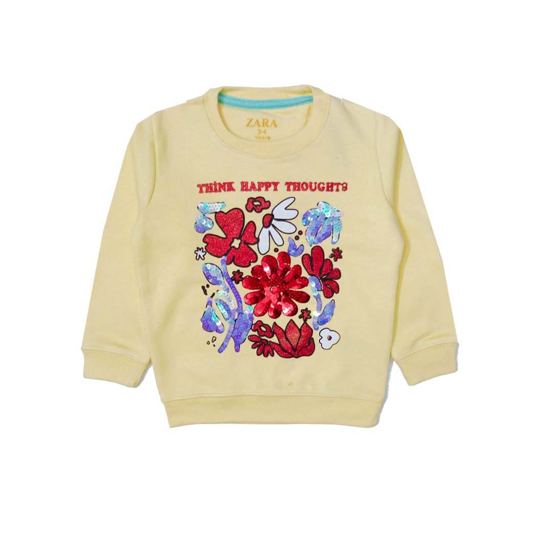 Think Happy Thoughts Sequence Fleece Sweatshirt - Lime Yellow