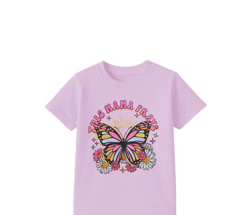 This Mama Parays Butterfly Tee Shirt- Soft purple