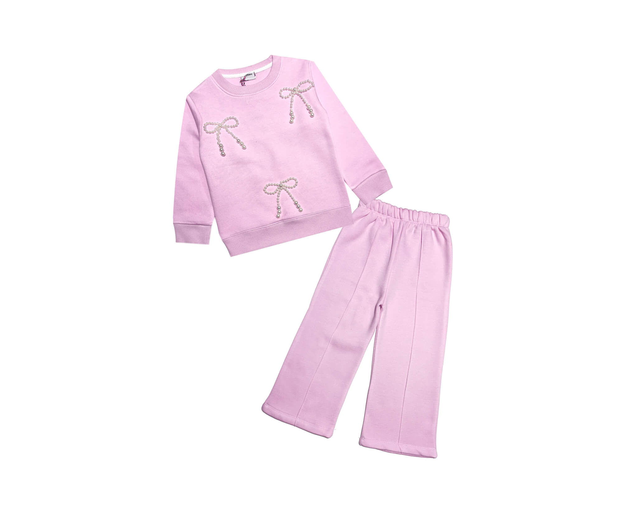 Three Pearls Stone  Bow Fleece Tracksuit - Baby Pink