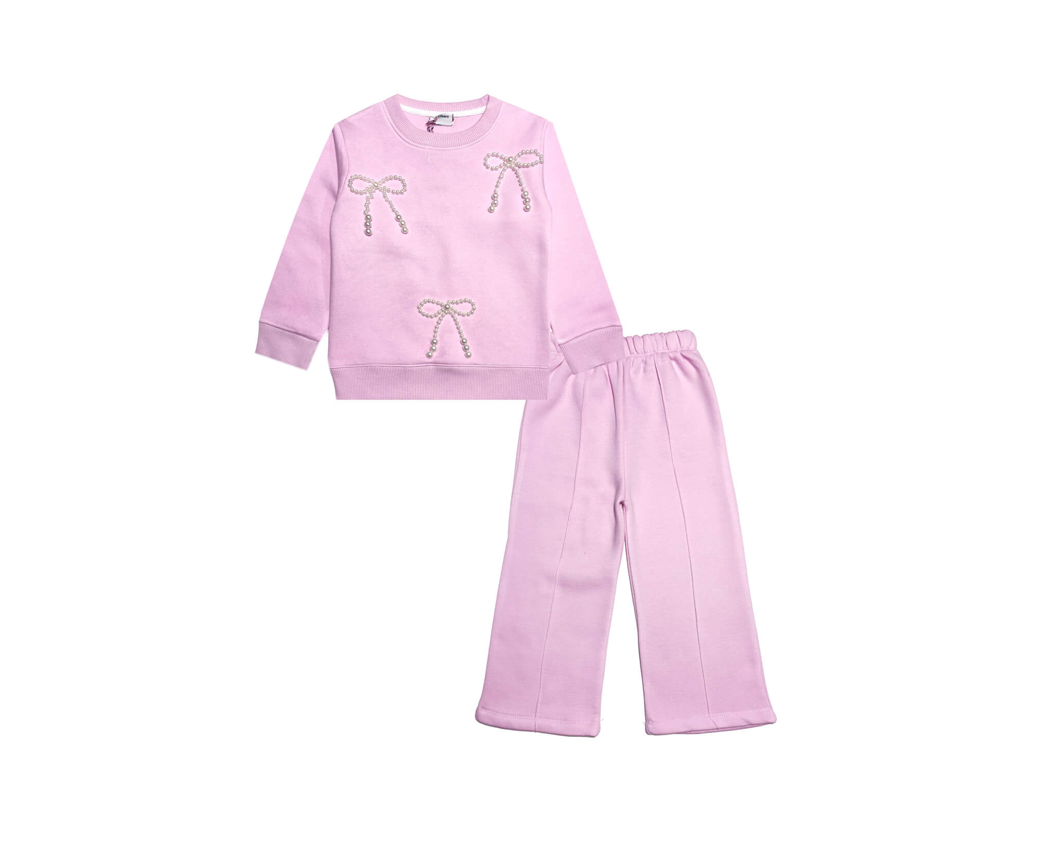 Three Pearls Stone  Bow Fleece Tracksuit - Baby Pink