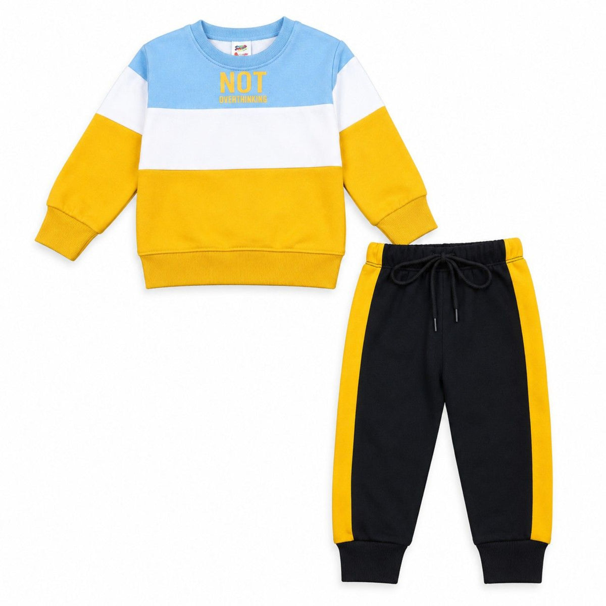 Three Penal Not Interested  Fleece Tracksuit - Sky Blue White & Mustard Black