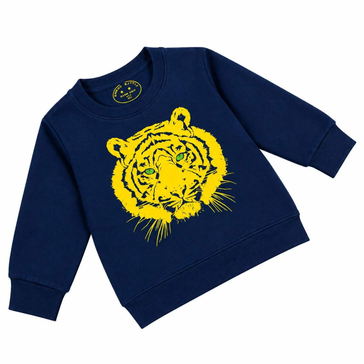 Tiger Golden Print Fleece Sweatshirt - Navy Blue