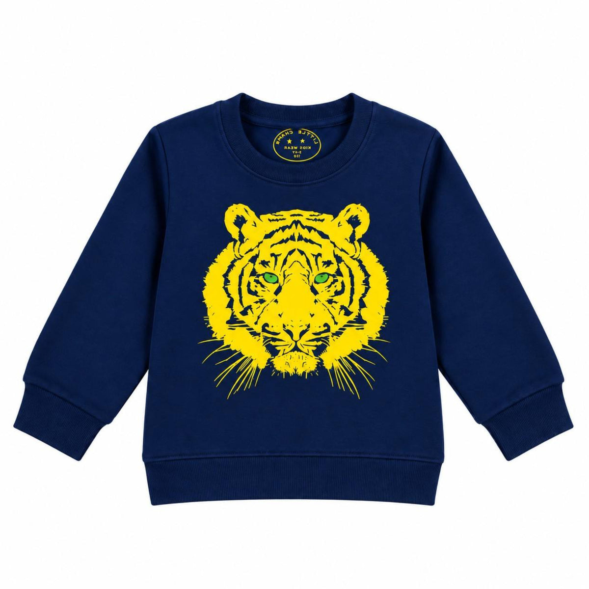 Tiger Golden Print Fleece Sweatshirt - Navy Blue