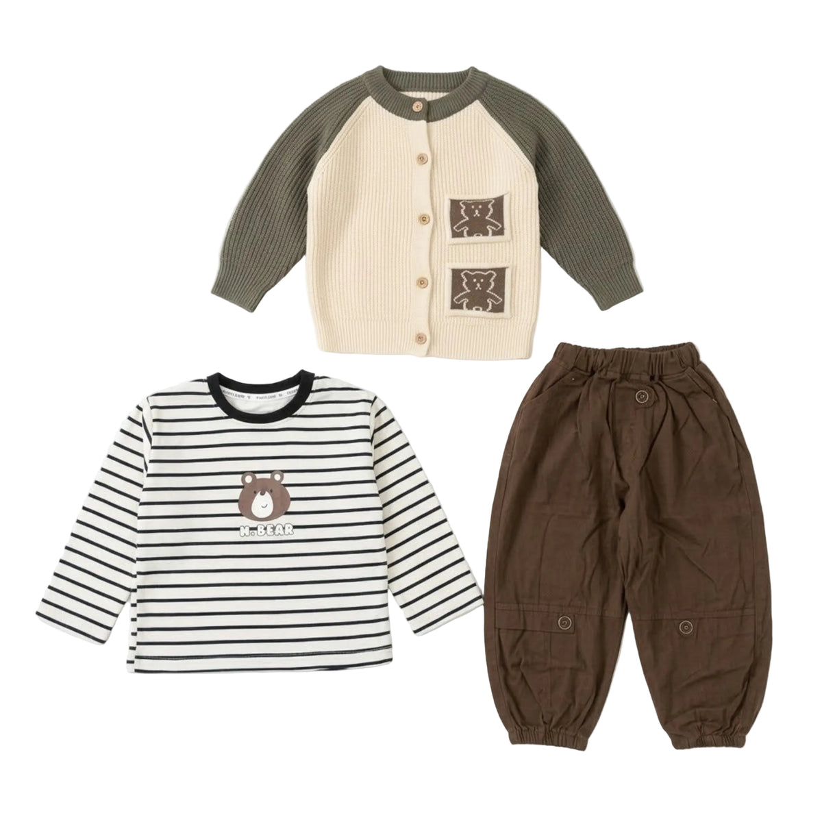 Toddler Urban Bear 3-Piece Set-Olive Green-Chocolate Brown.
