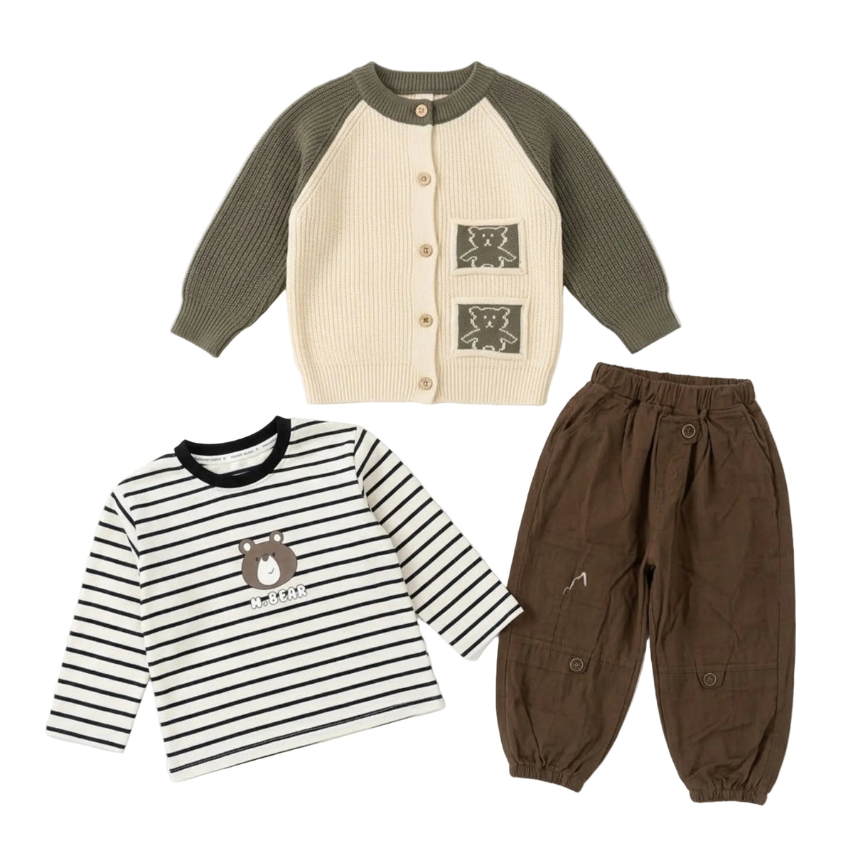 Toddler Urban Bear 3-Piece Set-Olive Green-Chocolate Brown,