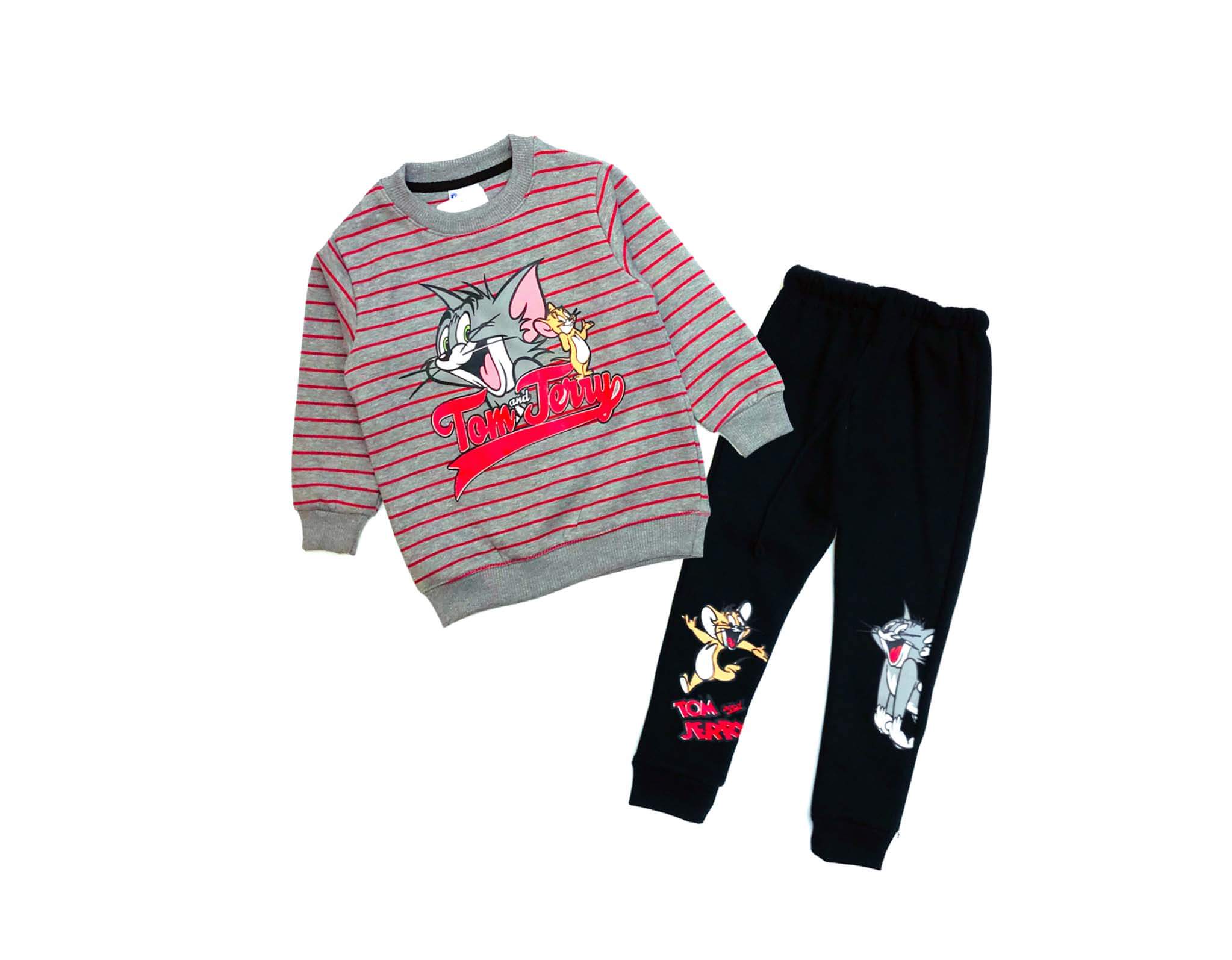 Tom &amp; Jerry Red Stripes Fleece Tracksuit - Gray &amp; Black