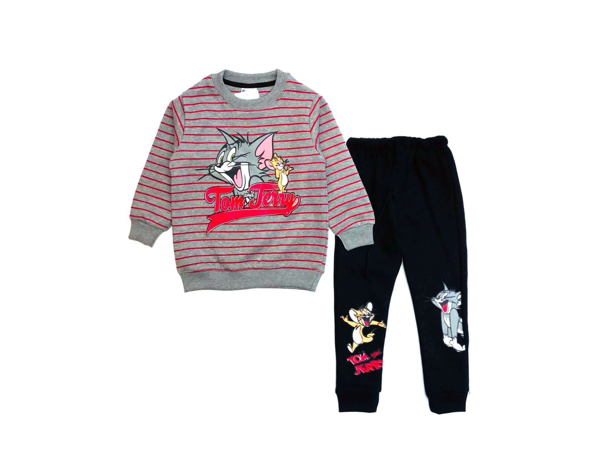 Tom &amp; Jerry Red Stripes Fleece Tracksuit - Gray &amp; Black