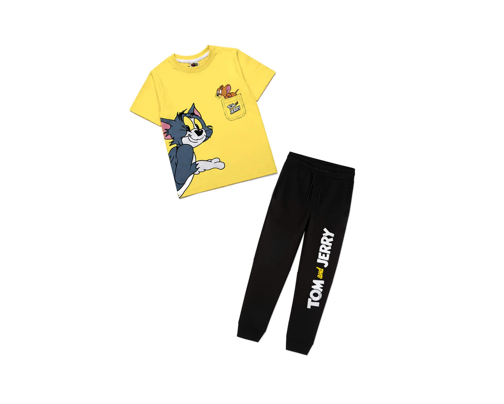 Tom and Jerry Front Pocket Printed Tee & Trouser - Yellow & Black-1