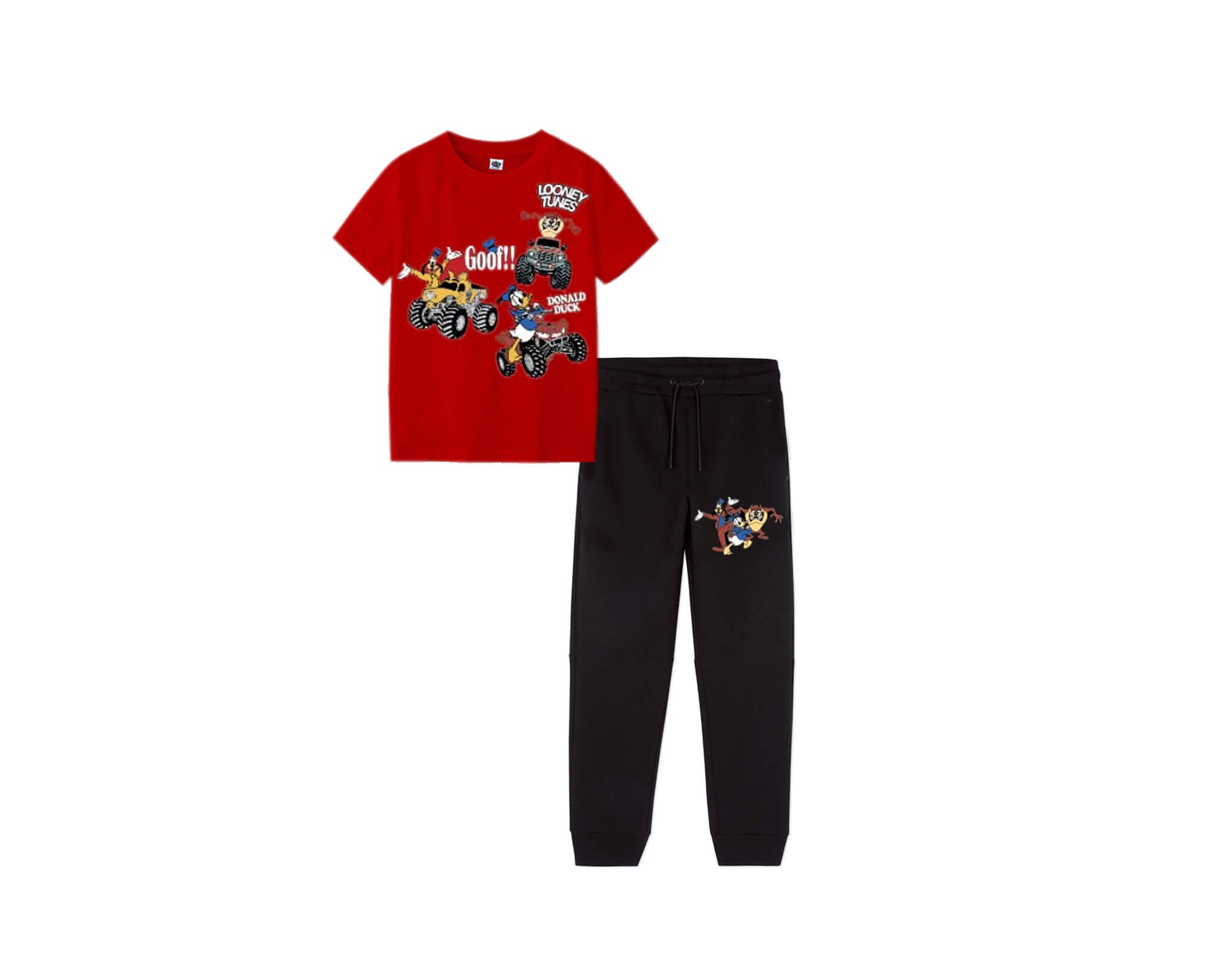 Toon Truck Adventure Tee &amp; Trouser - Red &amp; Black