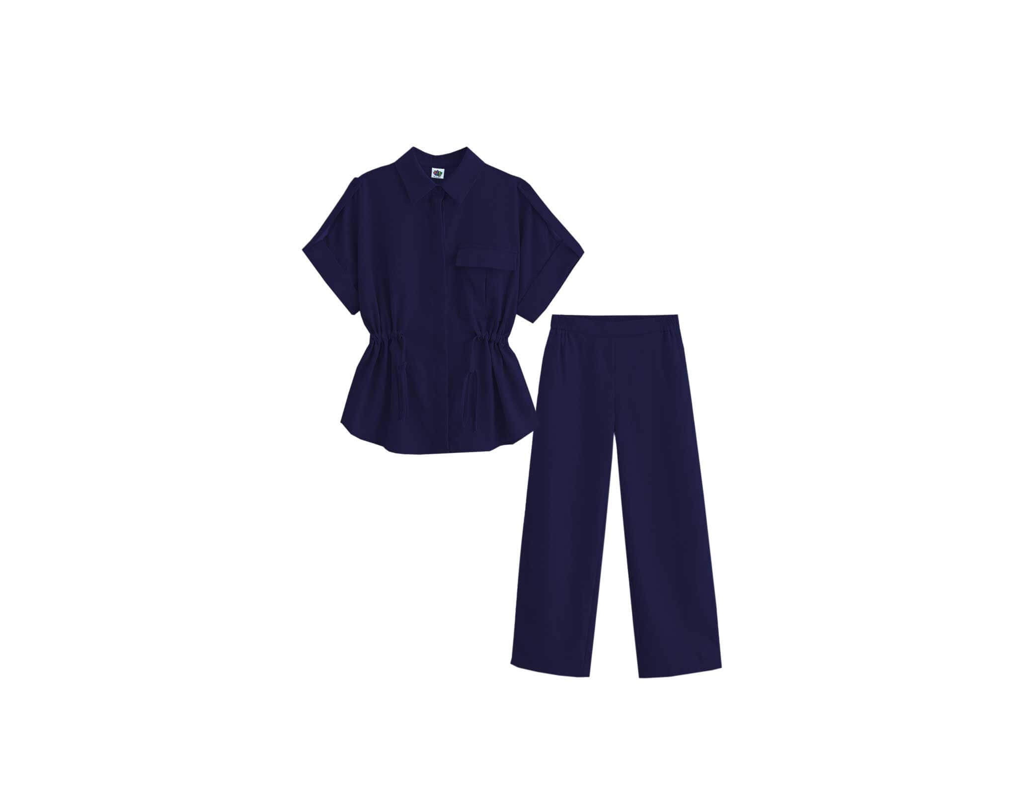 Top-Fashion-Short-Sleeve--Elastic-Waist-Cotton-Top-_--Wide-Leg-Pants-Navy-Blue_1