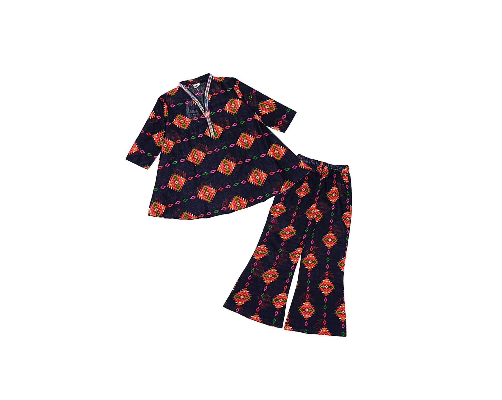 Traditional Abstract Umbrella Frock & Flare Trouser - Black