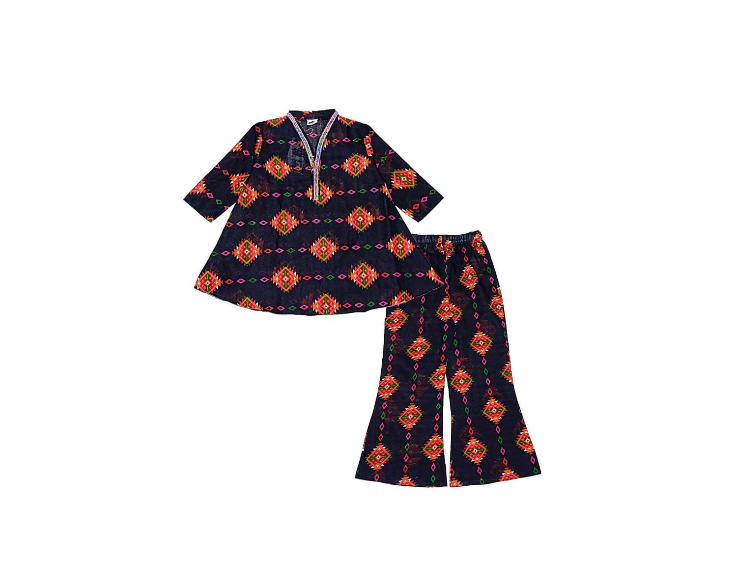 Traditional Abstract Umbrella Frock & Flare Trouser - Black