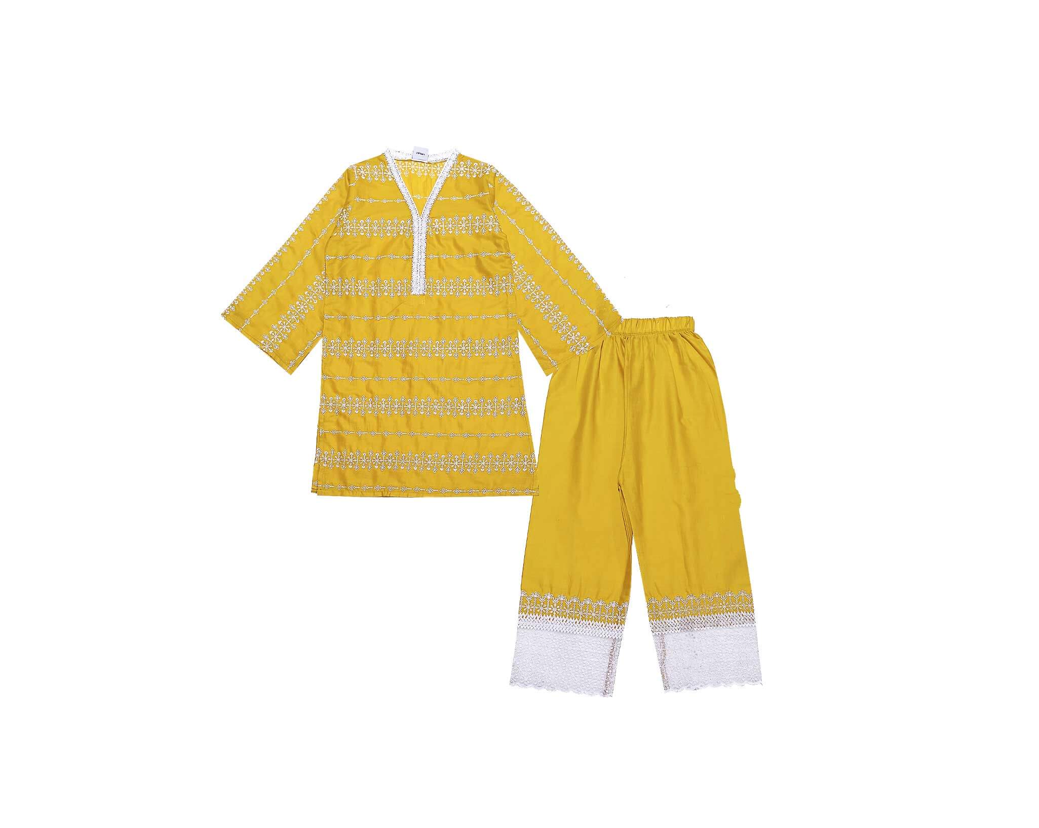 Traditional Chicken Kari Kurti & Trouser - Gold