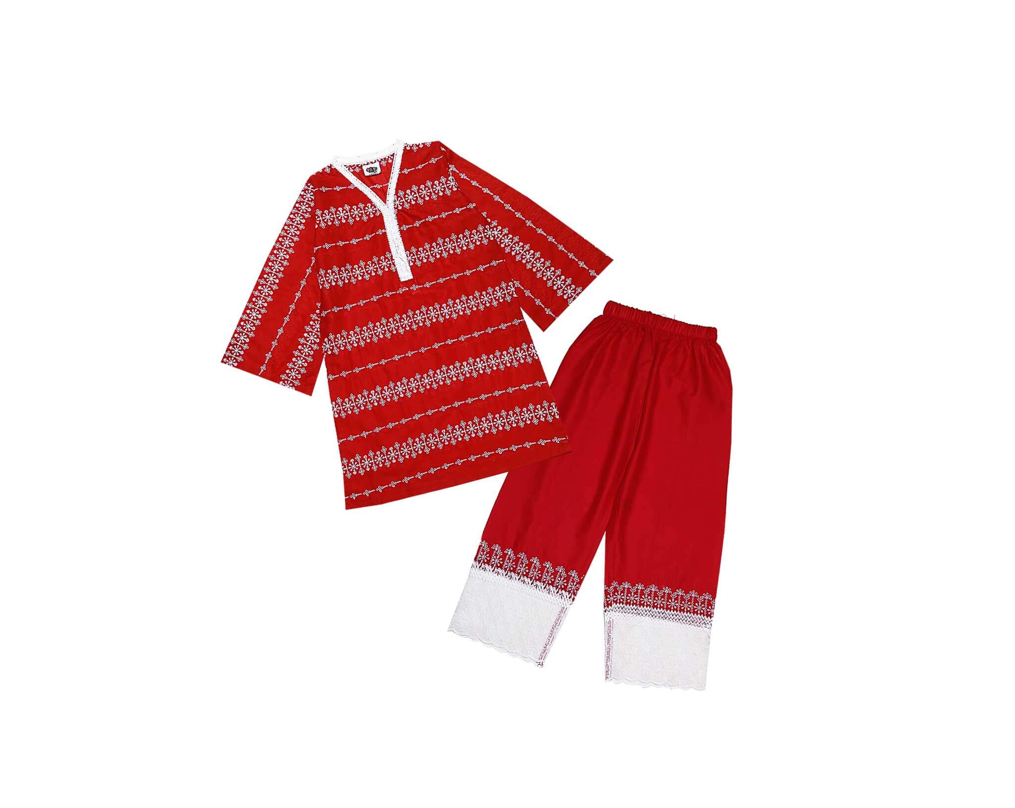 Traditional Chicken Kari Kurti &amp; Trouser - Red