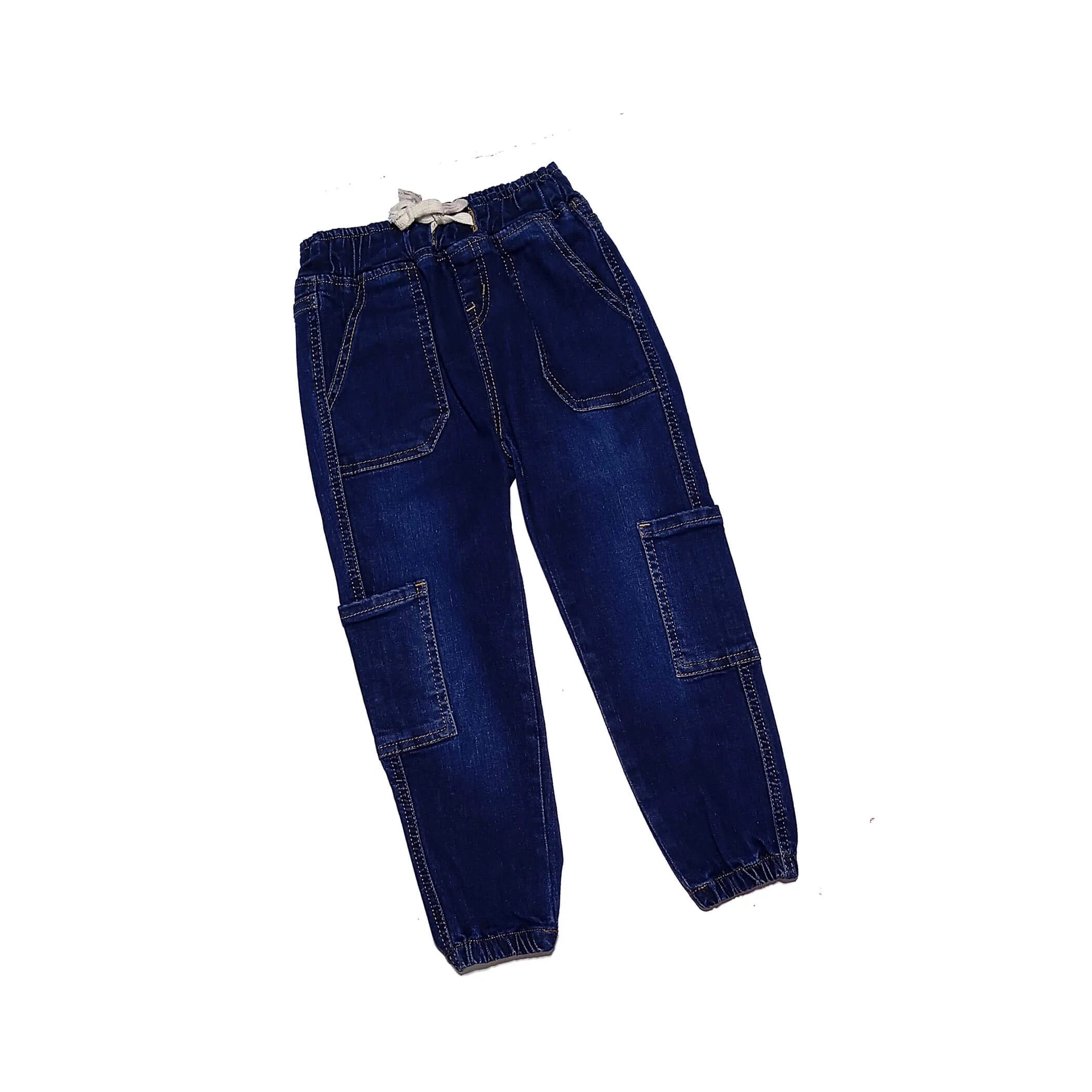 Trendy Box Six Pocket Denim Cargo Pant - Dark Blue