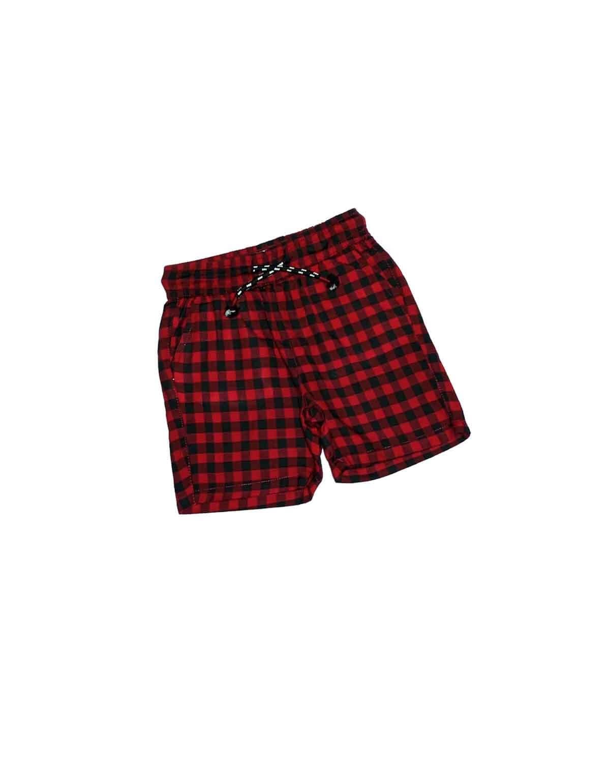 Trendy Check Cotton Shorts - Red & Black