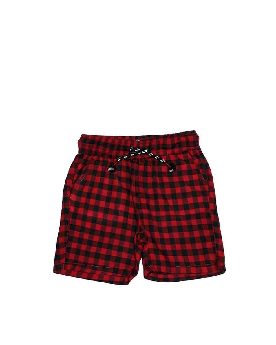 Trendy Check Cotton Shorts - Red & Black